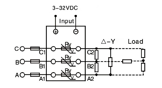 3 phase SSR wiring diagram 3-32VDC