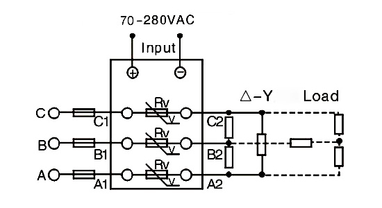 3 phase SSR wiring diagram 70-280VAC