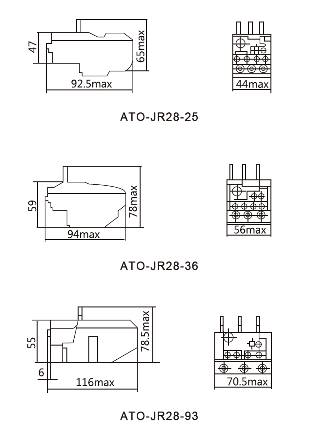JR28 thermal overload relay dimension