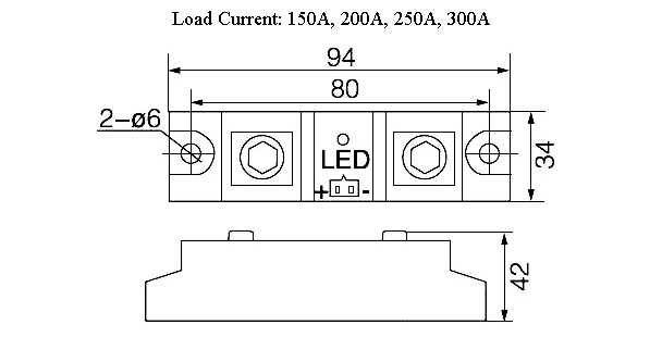 Industrial solid state relay 150A 200A 250A 300A dimension