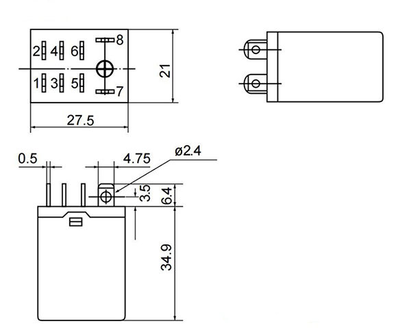 DPDT HH62P electromagnetic relay dimension